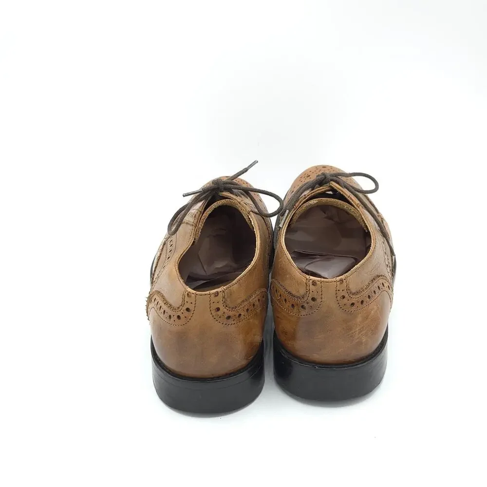 Vero Cuoio Men’s Size EU 42 US 9 wing tip brown tan dress  shoes  Made in Italy